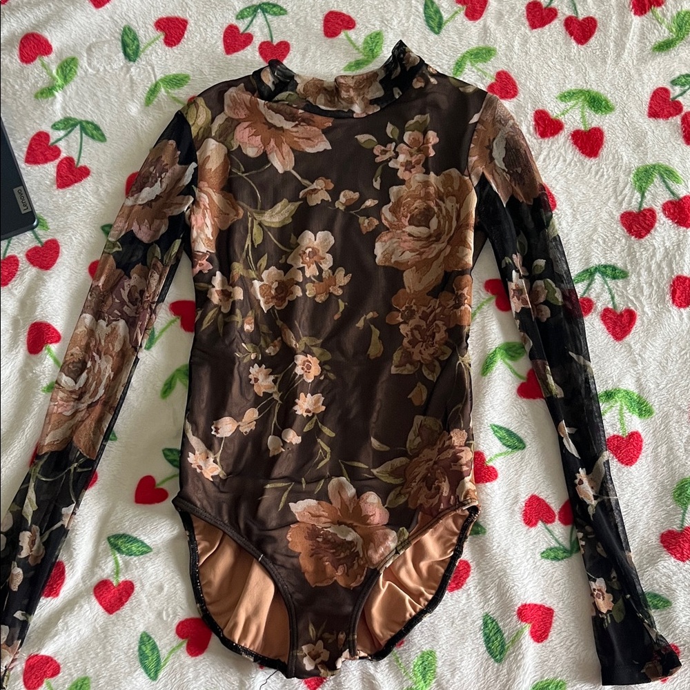 Floral Mesh Long Sleeve Five Dancewear Leotard